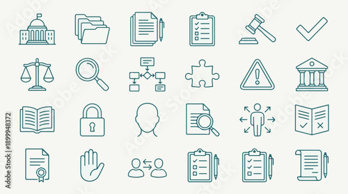 Legal, Business, and Government Line Icons Set for Law and Administration