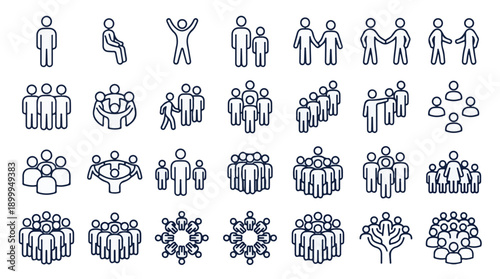 People and Social Group Vector Icon Set for Teamwork and Community Concepts