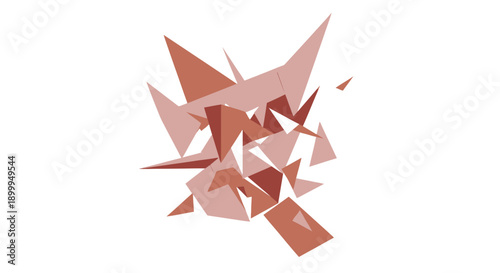 Abstract Polygonal Explosion: Dynamic Geometric Fragment Cluster in Terracotta and Blush Tones. Modern Minimalist Vector Graphic Design Element.