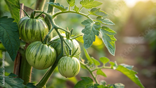 Green Promise Unripe Tomatoes in Sunlit Growth