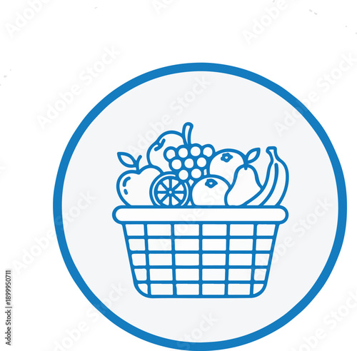 Fruit Basket Line Icon – Fresh Fruits, Healthy Food, Grocery Symbol