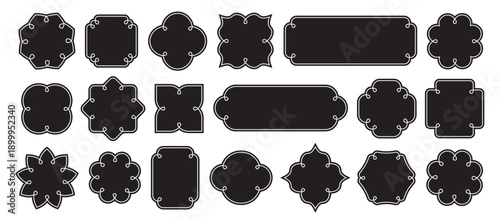 Ornate Black Frames and Labels Collection Vector Illustration Flat Design