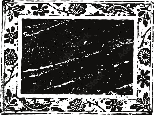 Vintage floral border frame with distressed texture, decorative ornamental design