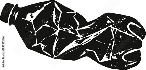 Crushed plastic bottle silhouette with textured edges isolated on white background