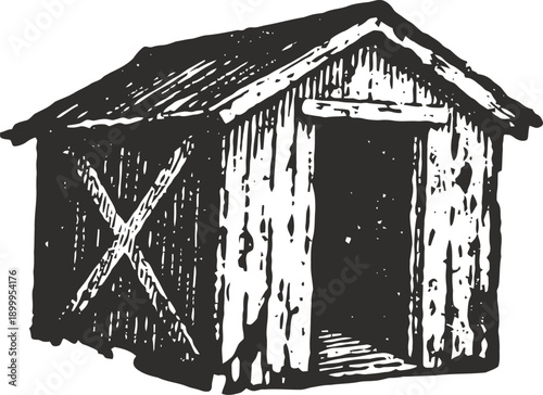 old rustic wooden shed with open doorway vintage barn storage house illustration