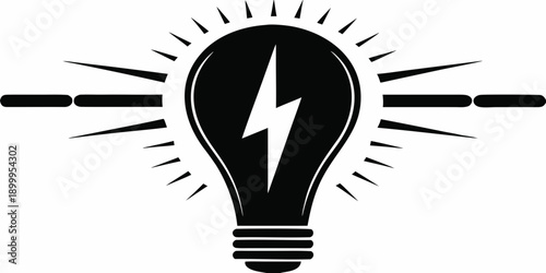 Black silhouette of a lightbulb with a lightning bolt inside