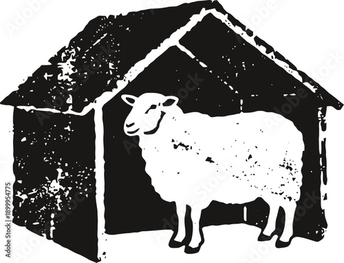 Sheep inside a barn silhouette farm animal standing in shelter concept