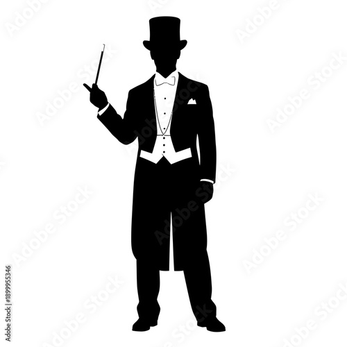 Elegant magician in top hat performing magic trick