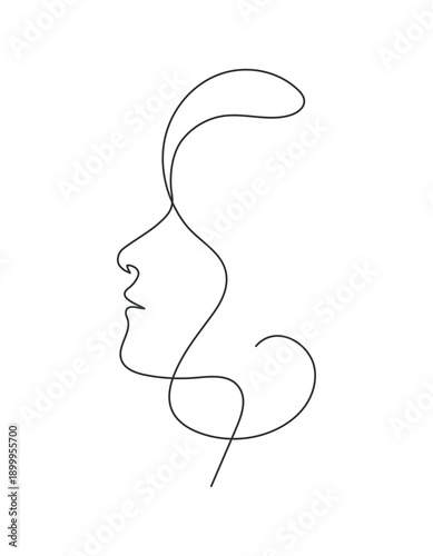 Woman face one line art vector illustration. Minimalist continuous line drawing of female portrait. Elegant simple design for beauty salon, spa, and fashion branding