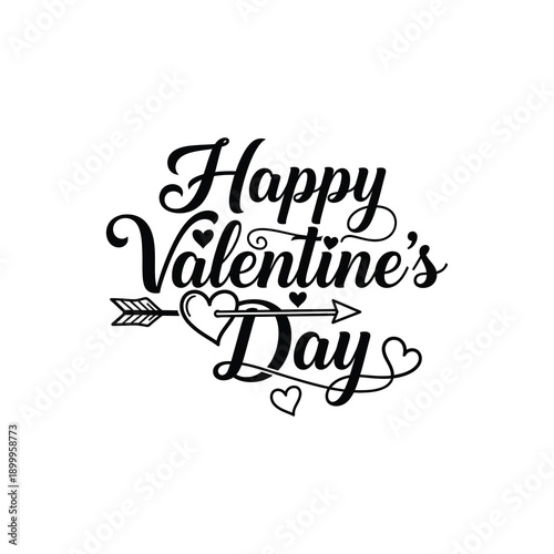 Happy valentine s day calligraphy with heart and arrow illustration