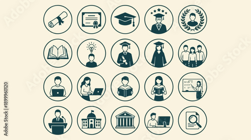 Law, Justice, Business, and Management Outline Icon Set