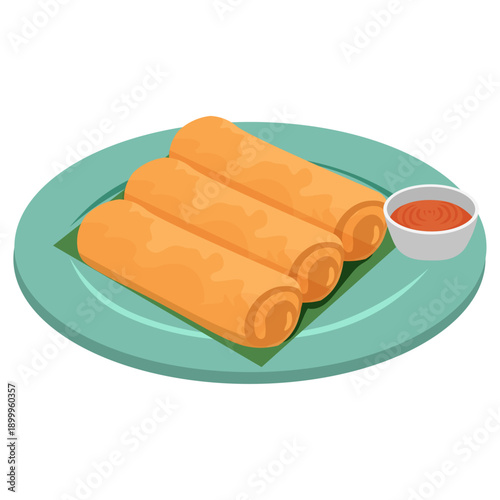 Thai Fried Spring Rolls Street Food Vector