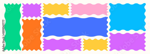 Wavy organic rectangle frame set with fluid curves, zigzag borders, and uneven blob shapes. Ideal for speech bubbles, banners, and child-friendly design elements