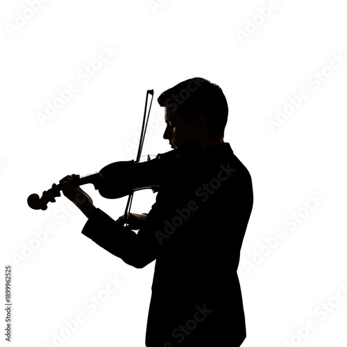 Silhouette of violinist playing violin against white background