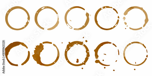 Coffee rings and splatters a close up view of brown liquid stains