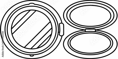 Open makeup compact with mirror and powder pan simple line drawing