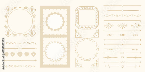 Collection of ornate golden frames borders and decorative elements