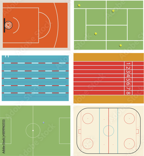 Minimal top view illustration of sports field layout. Editable flat vector background suitable for infographic, sport presentation, education materials and design templates.