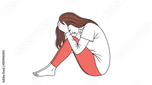 Emotional illustration of a young woman sitting on the floor with her head in her hands expressing feelings of sadness and despair.