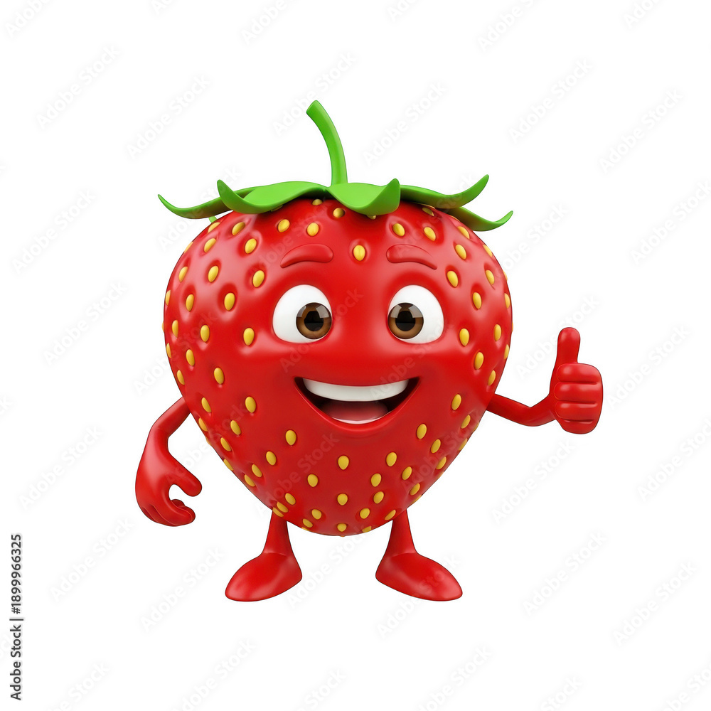 Fototapeta premium A cheerful and animated strawberry with a smiling face and arms
