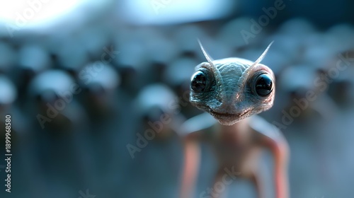 Close-up portrait of curious blue-gray snake with large dark eyes looking directly at camera. Reptile head shot with shallow depth of field background.