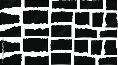Black torn paper rectangles on white background black paper ripped edges