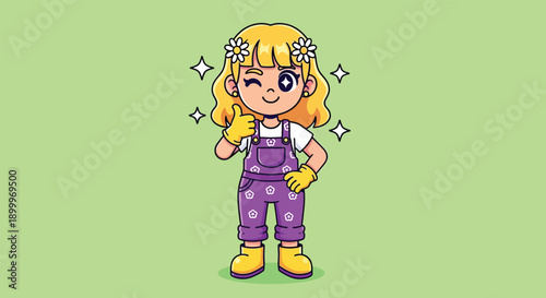 Cute Cartoon Girl Winking and Giving Thumbs Up.