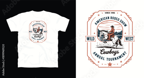 American rodeo show cowboys annual tournament badge vector t-shirt design 