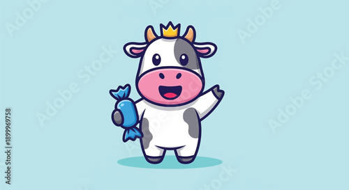 Cute Cow with Candy Cartoon Vector.