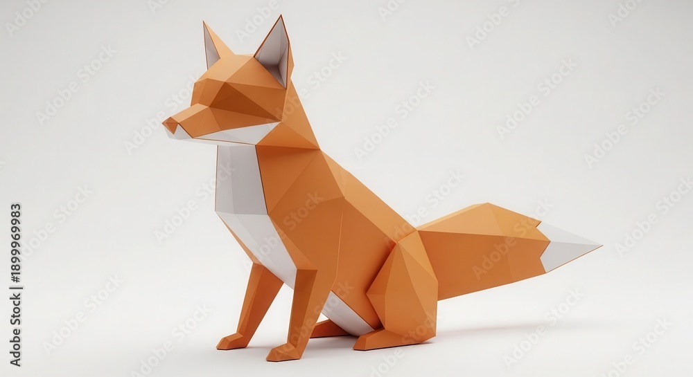Fototapeta premium Low poly geometric animal sculpture sits facing left against a bright background
