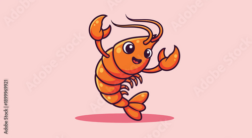 Cute Happy Shrimp Cartoon Vector.