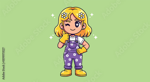 Cute Little Girl Gardener Winking and Giving Thumbs Up.