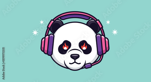 Cute Panda Wearing Gaming Headset with Glowing Eyes.