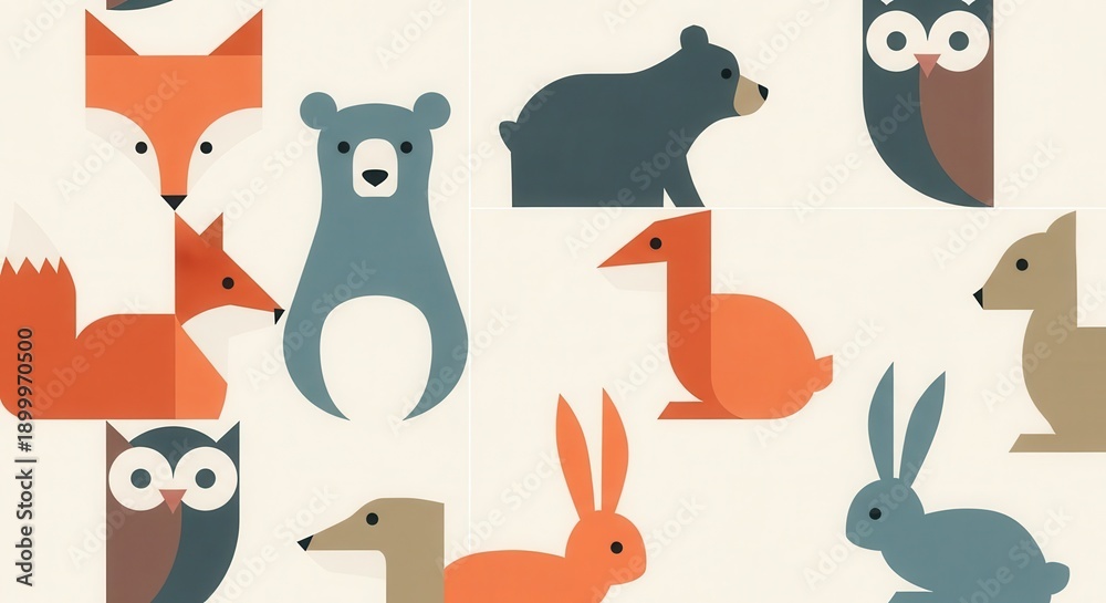 Obraz premium Assortment of stylized woodland creature icons arranged in a repeating pattern