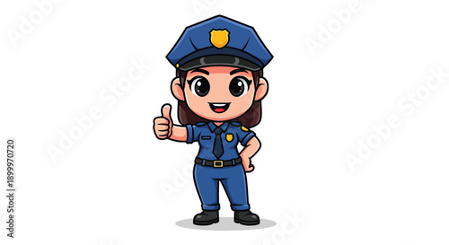 Cute Police Officer Cartoon Character Giving Thumbs Up.