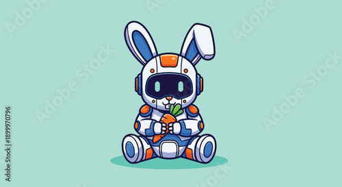 Cute Robot Bunny Holding Carrot Cartoon Vector Icon Illustration.