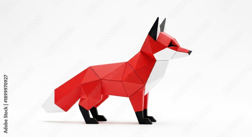 Fototapeta premium Low polygon style representation of a wild canine standing on a white surface