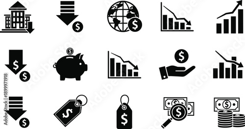 Black and white financial including money and graphs finance business economy symbol