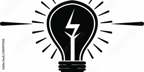 A black silhouette of a lightbulb containing a lightning bolt