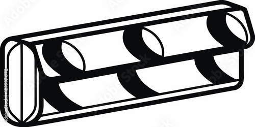 Black and white illustration of a film reel with visible sprocket holes