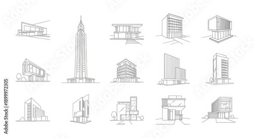 Architectural Sketches Collection: Modern Urban Building Designs and Blueprints