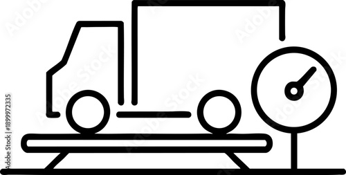 Truck Weighing Scale Black Line Icon – Logistics Cargo Weight Measurement Vector EPS