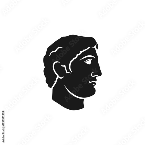 silhouette icon of a stone head sculpture inspired by ancient art, minimal design, flat vector style