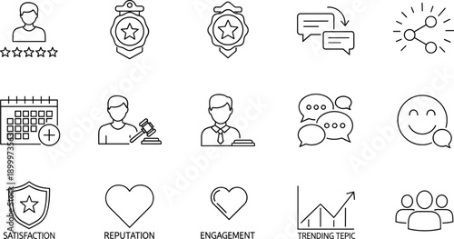Customer service and feedback icons set for satisfaction, reputation, and engagement rating