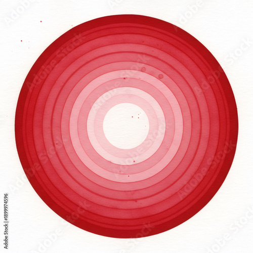 Red watercolor concentric circles on a white background. Abstract gradient ring pattern with a smooth color transition. For modern design.
