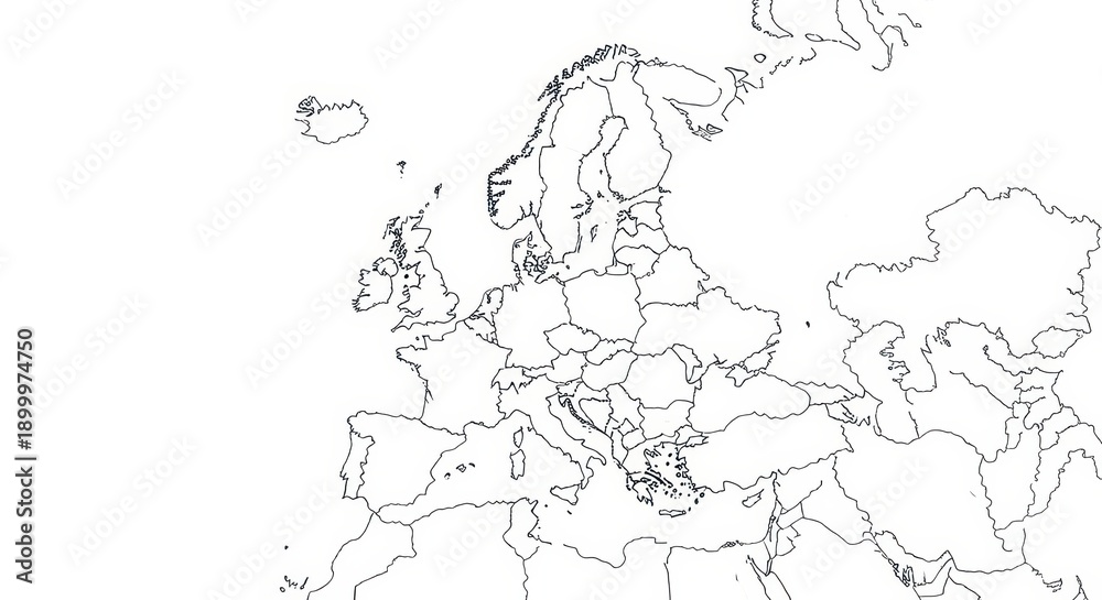 Fototapeta premium Outline Map of Europe with Country Borders - Geographical Vector Illustration