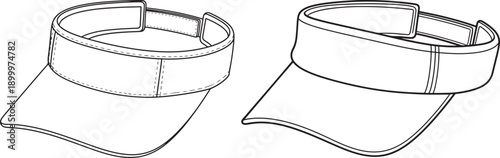 Outline illustration of two sun visors, representing sports, outdoor activities, or sun protection.