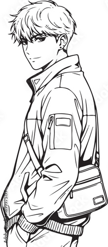 Elegant violinist boy performing music, classical instrument sketch