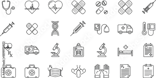 Healthcare diagnostic and medical services icons collection with ambulance xray equipment surgical tools and medicine