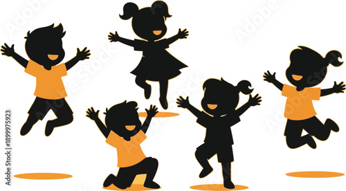 Happy children jumping and playing energetically together